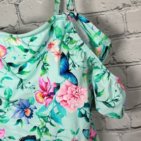Nanette Lepore One-piece Off Shoulder Swimsuit Butterfly Garden Ruffle 10 NEW - Picture 6 of 16